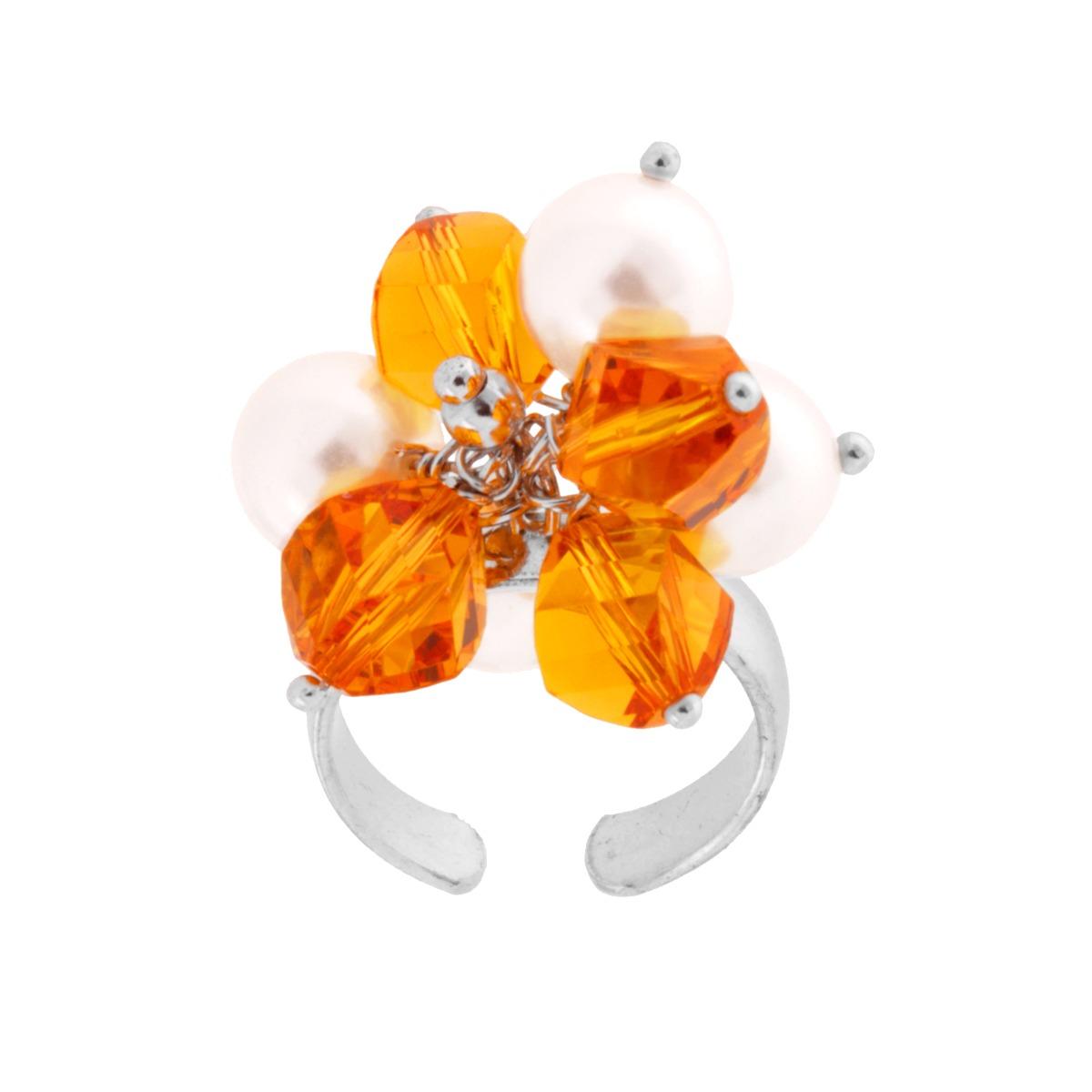 Ring mit Kristall-Topas und Perle, 8 mm, in 925er Silber rhodiniert. - MeinSchmuckShop