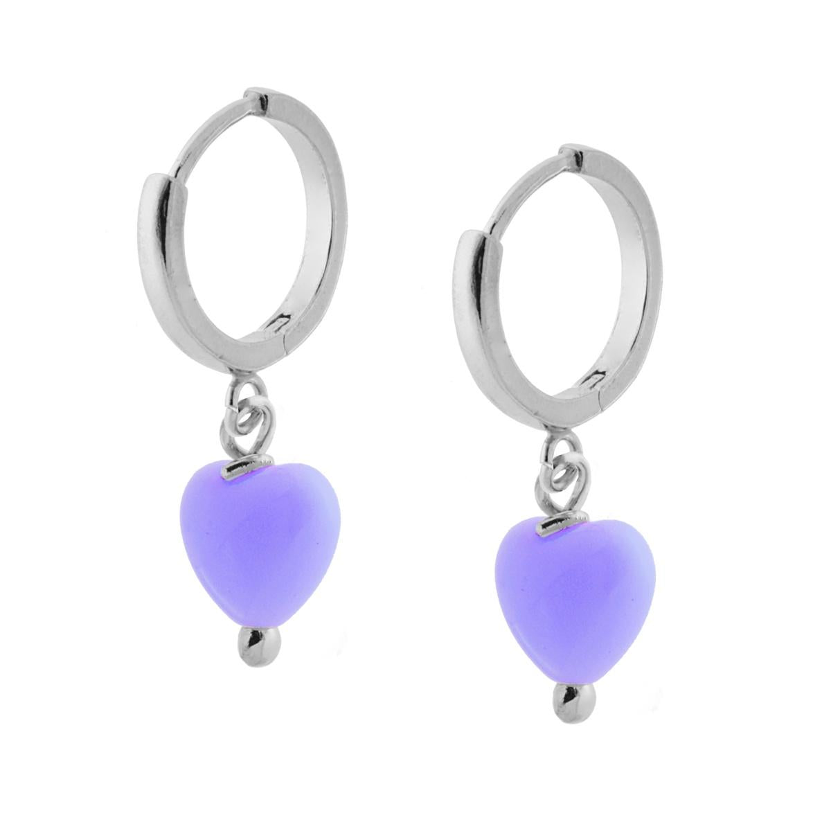 Creolen Ø 14 mm mit herzförmigem Anhänger, violett, Silber 925, rhodiniert - MeinSchmuckShop