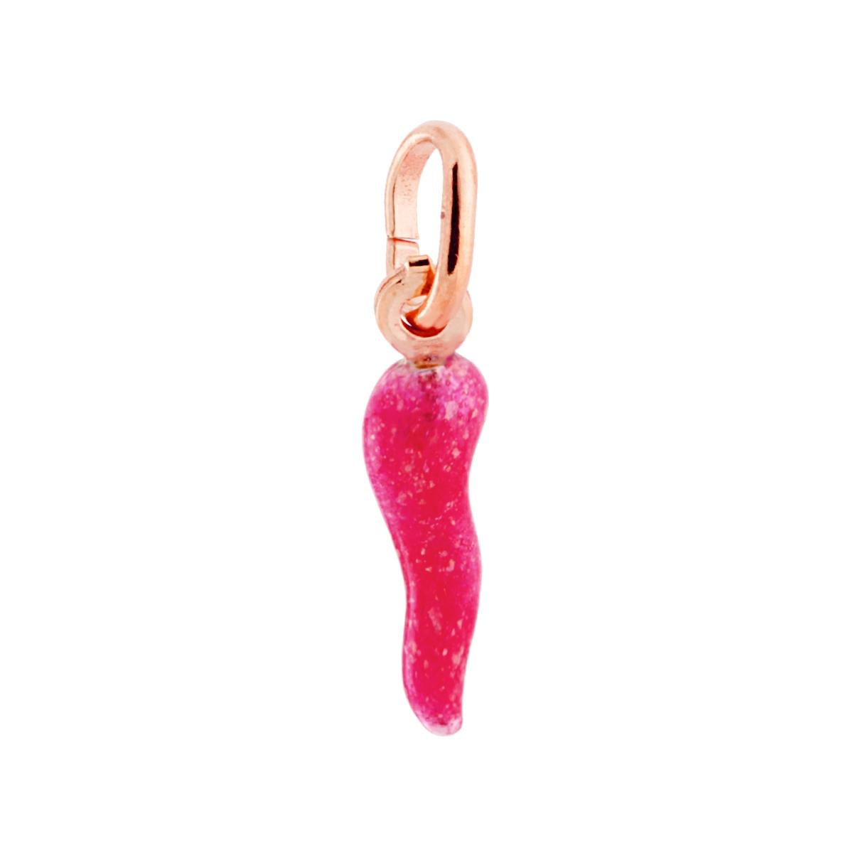 Glücksbringer-Anhänger Horn 18 mm mit Fuchsia-Glitzeremaille in Silber 925, Roségold galvanisiert - MeinSchmuckShop
