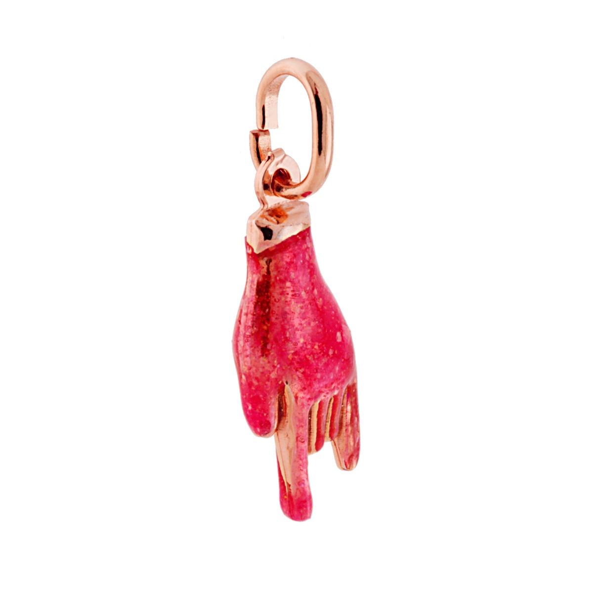 Glücksbringer-Anhänger Hornhand mit Glitter-Emaille Fuchsia, aus 925er Silber, rosa galvanisch - MeinSchmuckShop