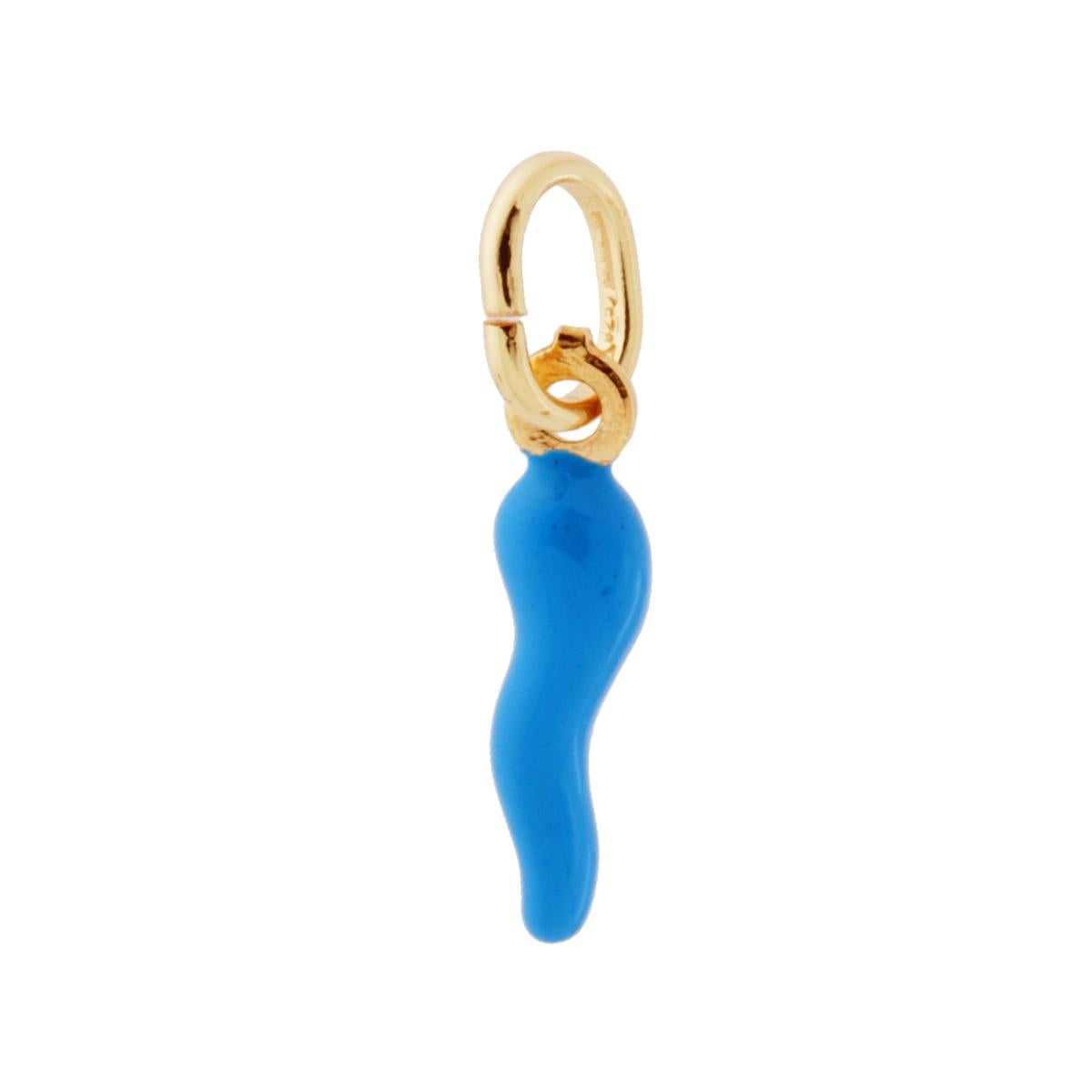 Anhänger Glücksbringer Horn 18 mm mit blauer Emaille aus Silber 925 galvanisch vergoldet - MeinSchmuckShop