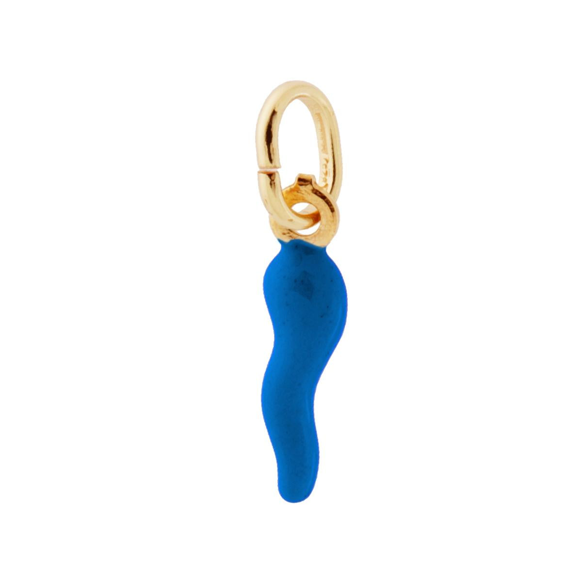 Anhänger Glücksbringer Horn 18 mm mit blauem Emaille aus 925er Silber, vergoldet - MeinSchmuckShop