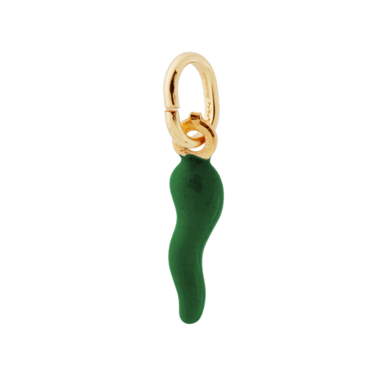 Anhänger Glücksbringer Horn 18 mm mit dunkelgrüner Emaille in 925er Silber Goldgalvanik - MeinSchmuckShop