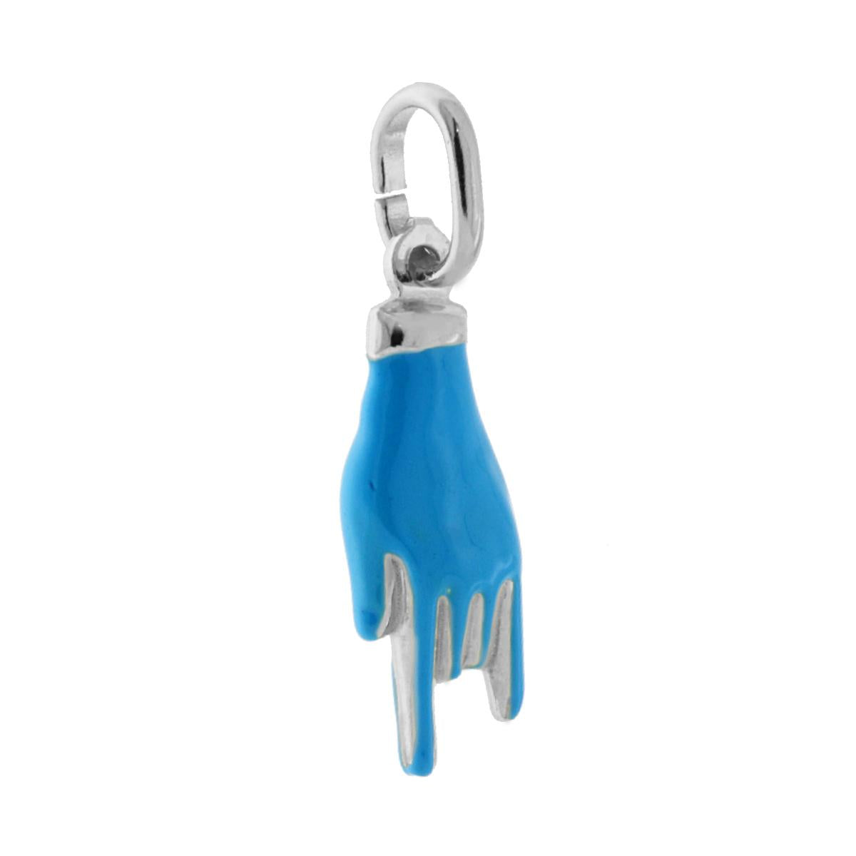 Anhänger Glücksbringer – Hornhand mit blauem Emaille aus 925er Silber, rhodiniert - MeinSchmuckShop