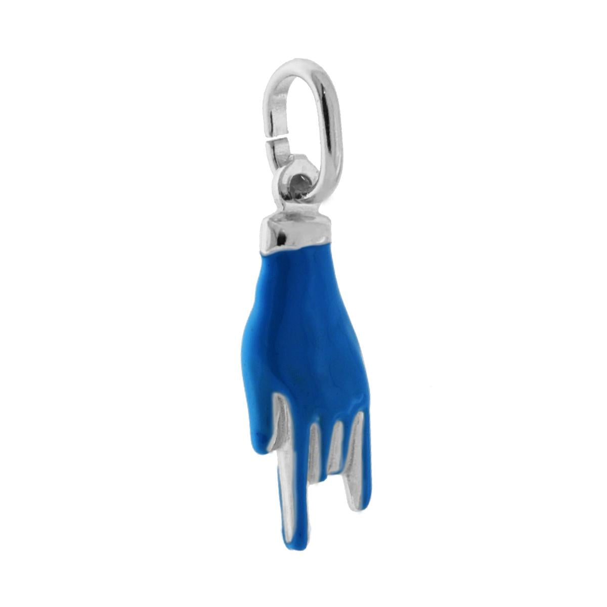 Glücksanhänger Hornhand mit blauem Emaille aus 925er Silber, rhodiniert - MeinSchmuckShop