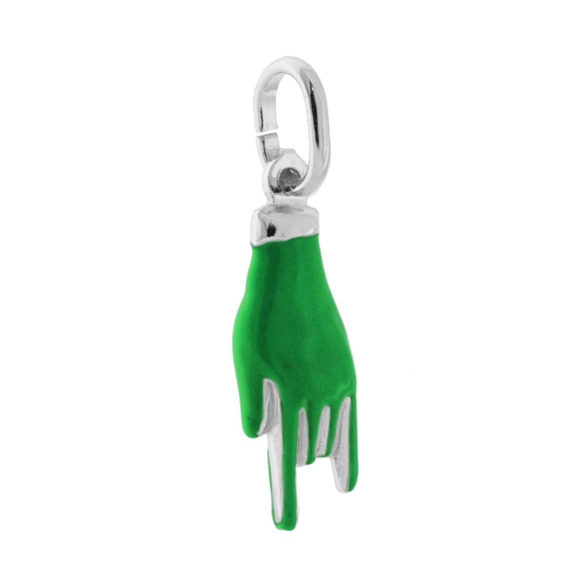 Anhänger Glücksbringer Horn-Hand mit grünem Emaille in Silber 925 rhodiniert - MeinSchmuckShop