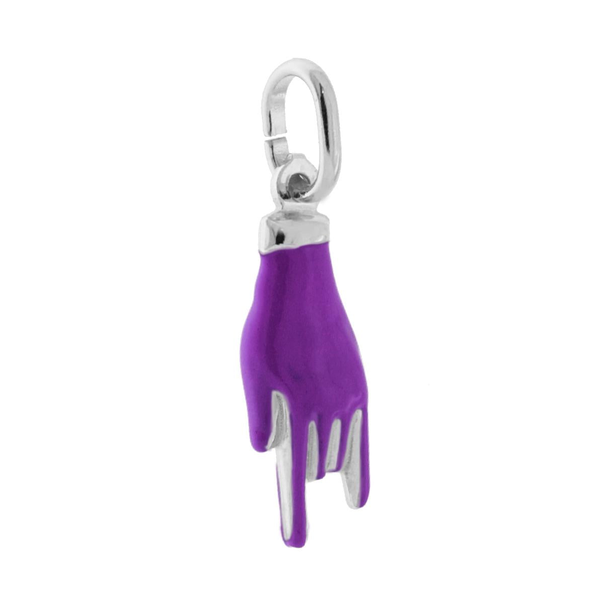 Anhänger Glücksbringer Hornhand mit violetter Emaille aus Silber 925 rhodiniert - MeinSchmuckShop