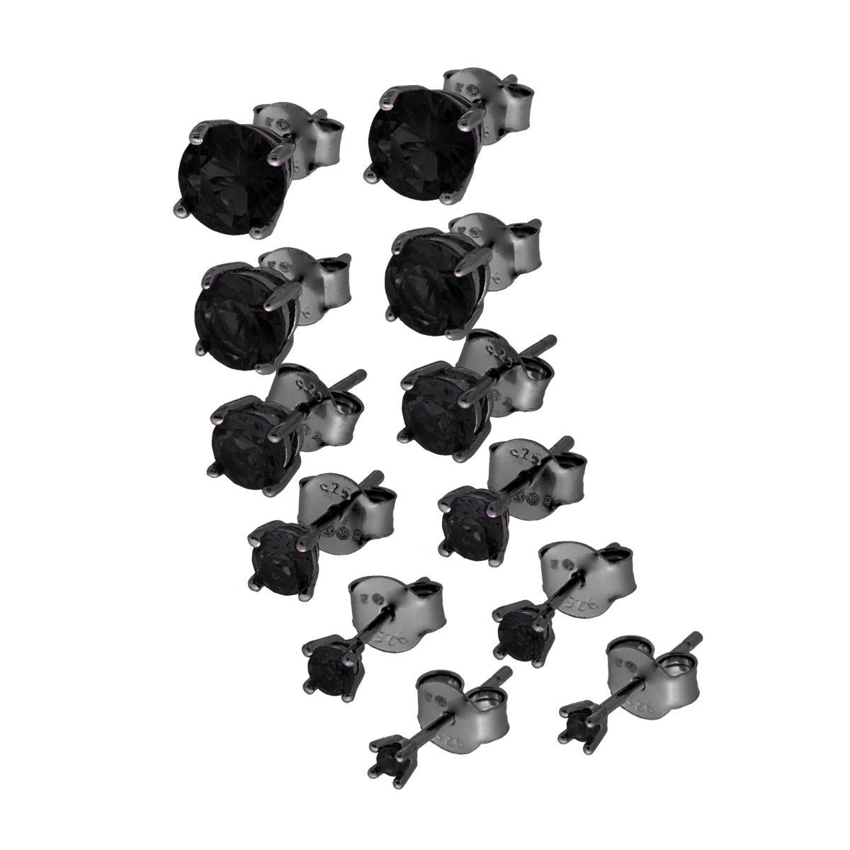 Ohrstecker Punkt-Licht Rund mm 2/3/4/5/6/7 mit schwarzem Zirkon in Silber 925 galvanisch Rutheniumbeschichtet - MeinSchmuckShop