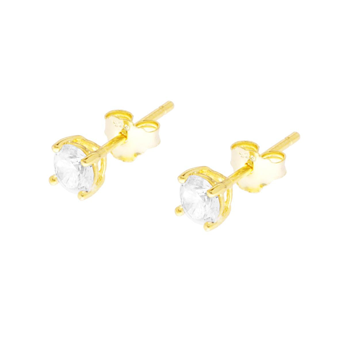 Ohrringe Punto Luce Rund mit Weißzirkon, 4 mm, in Silber 925, galvanisch vergoldet - MeinSchmuckShop