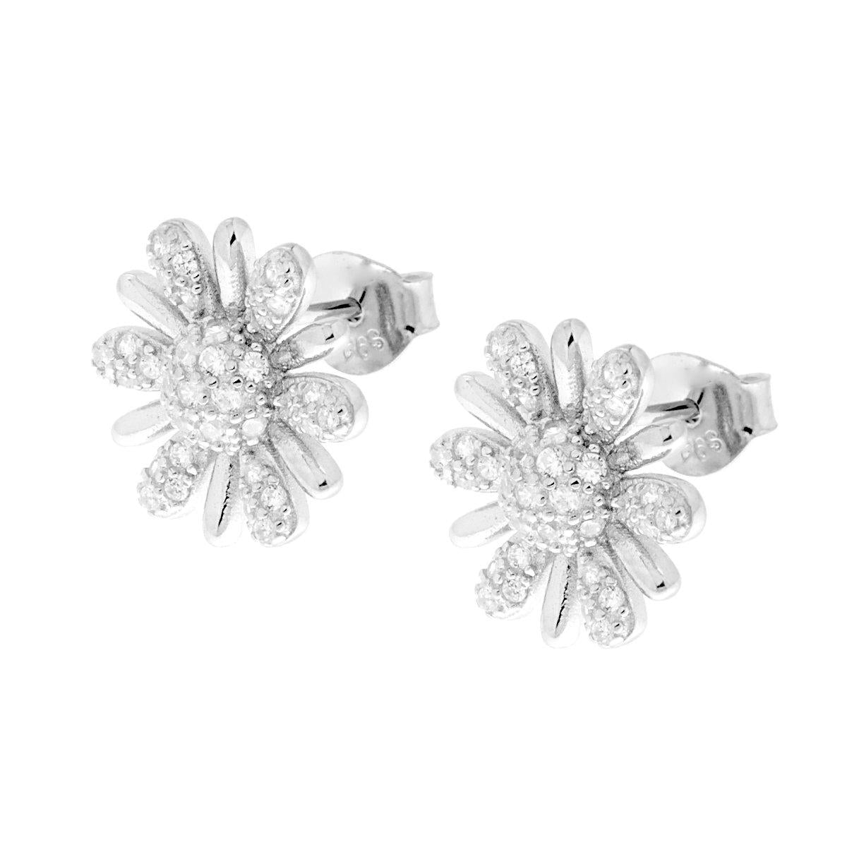 Ohrringe Blume mit weißen Zirkonen aus 925er Silber, rhodiniert. - MeinSchmuckShop