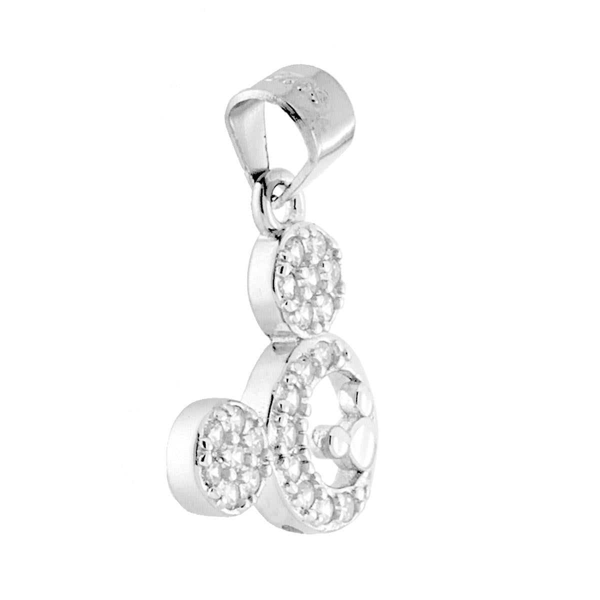 Mickey-Maus-Anhänger mit weißen Zirkonen aus 925er Silber, rhodiniert. - MeinSchmuckShop