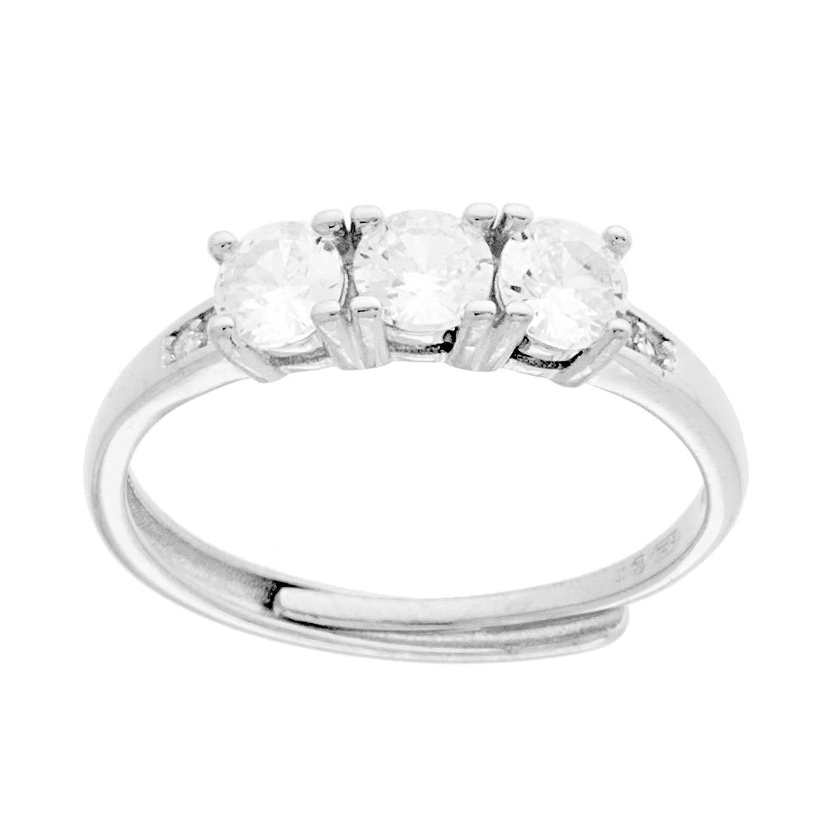 Trilogie-Ring mit weißem Cubic Zirconia, Ø 4 mm, Silber 925 rhodiniert - MeinSchmuckShop