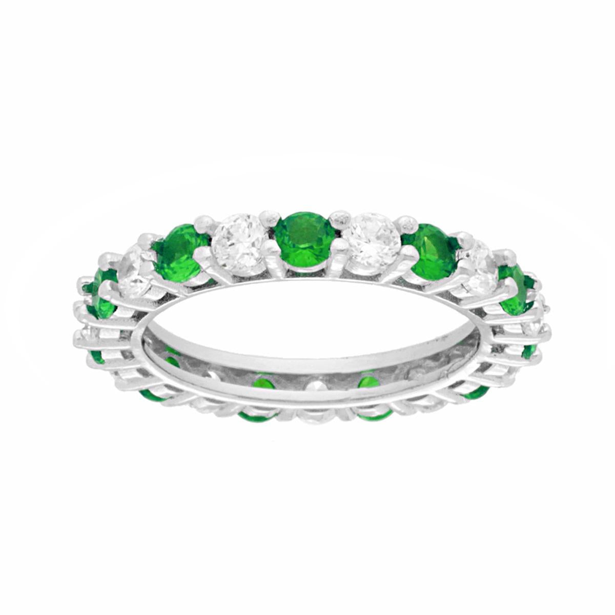 Eternity-Veretta Umlaufring mit abwechselnd weißen und smaragdgrünen Cubic Zirconia, aus 925er Silber, rhodiniert - MeinSchmuckShop
