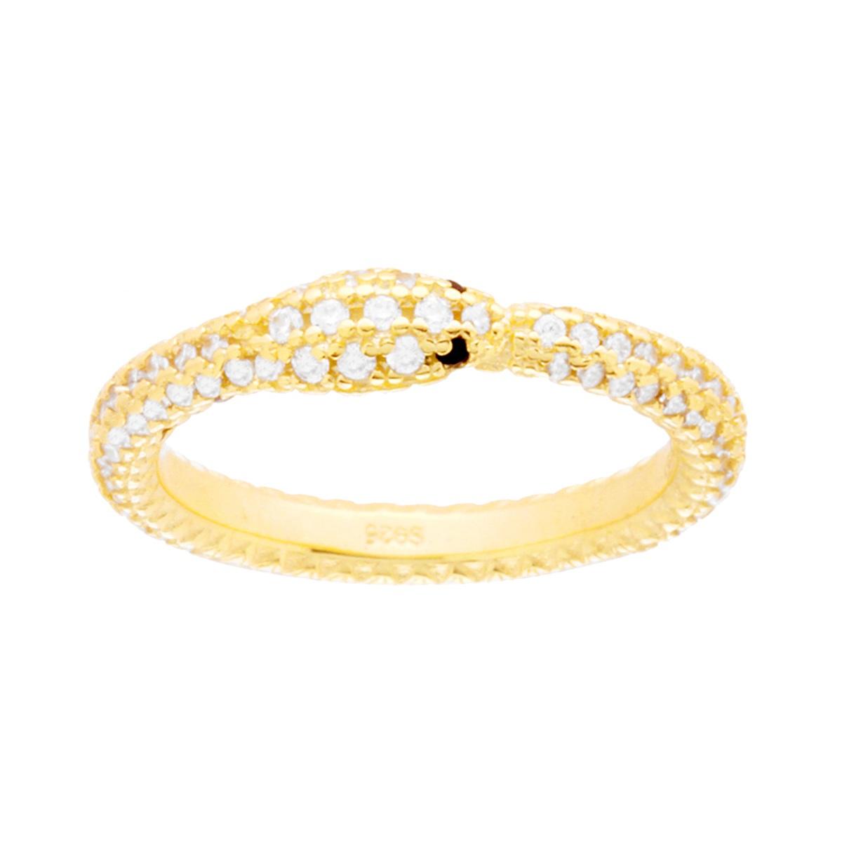 Schlangenring mit weißen Cubic Zirconia, Silber 925, vergoldet. - MeinSchmuckShop