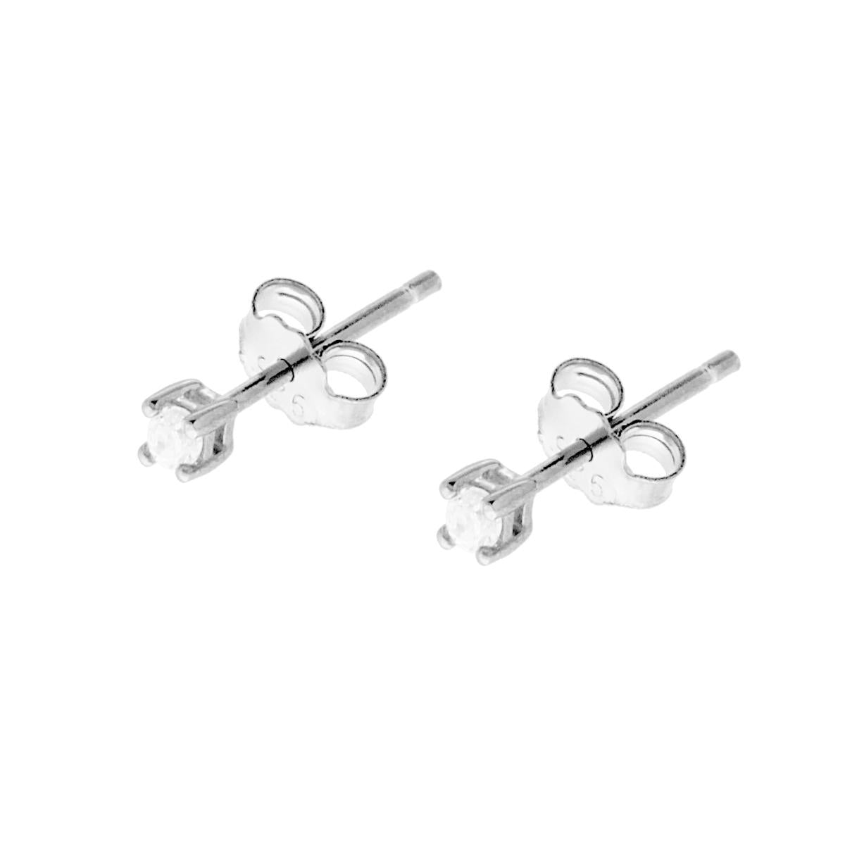 Ohrringe Punto Luce Rund mit weißem Zirkon, Ø 2 mm, in 925er Silber, rhodiniert. - MeinSchmuckShop