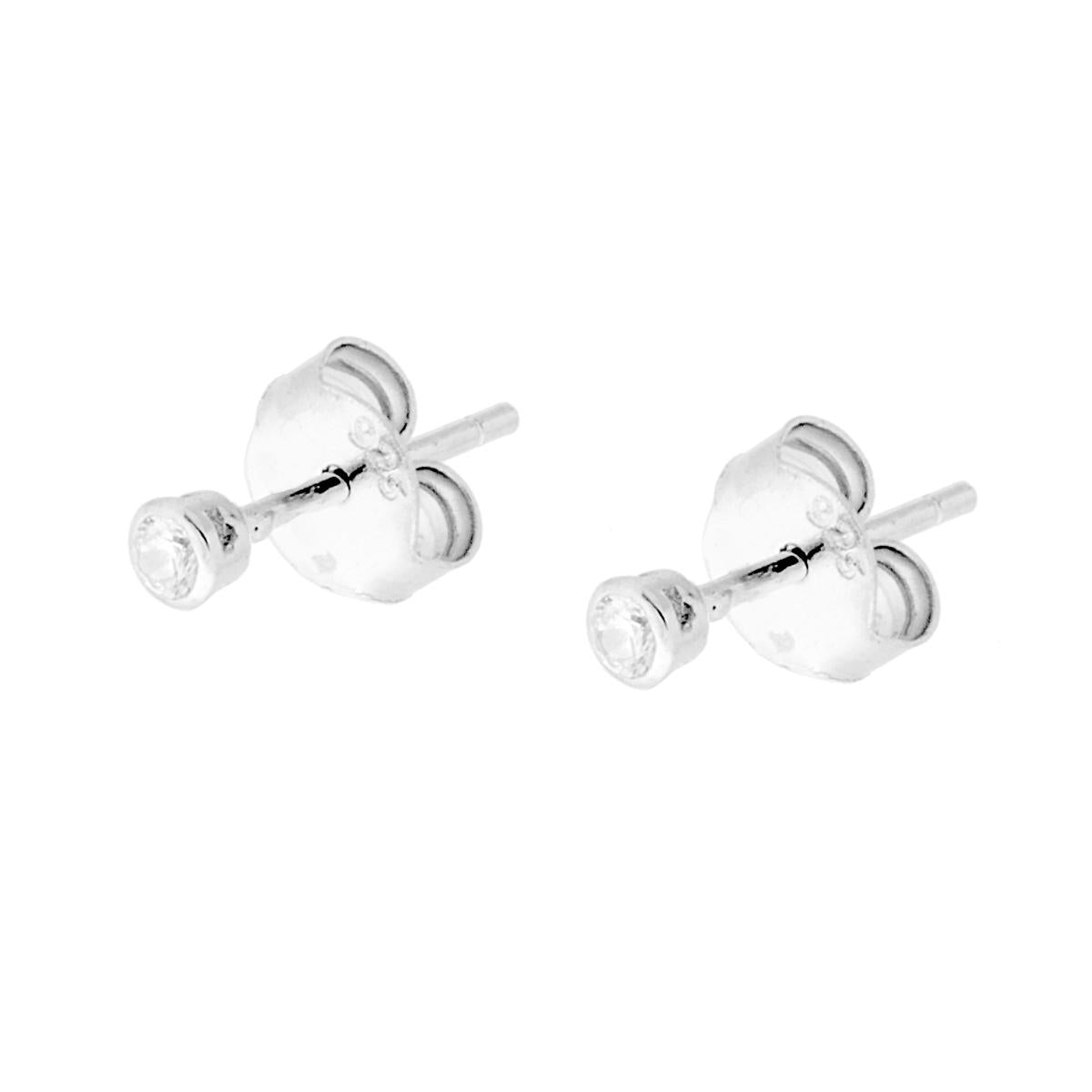 Ohrringe Punto-Luce Cipollina Rund mit weißem Zirkon 2 mm aus 925er Silber, rhodiniert - MeinSchmuckShop