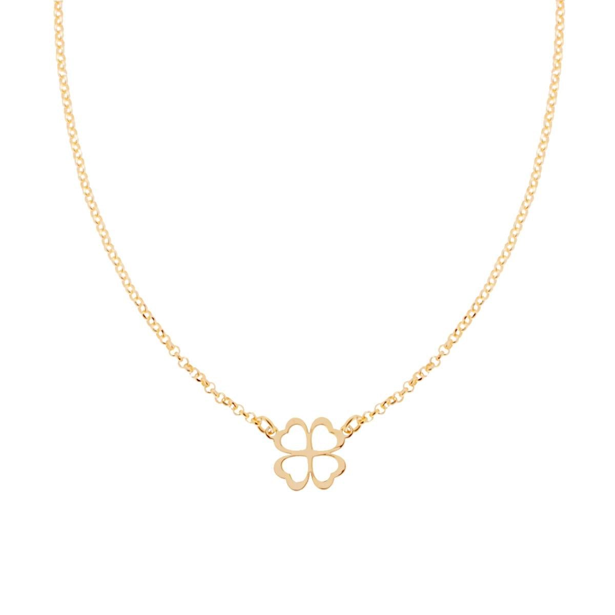 Rolo-Kette mit Diamantierung und Vierblättrigem Kleeblatt, aus 925er Silber, vergoldet - MeinSchmuckShop