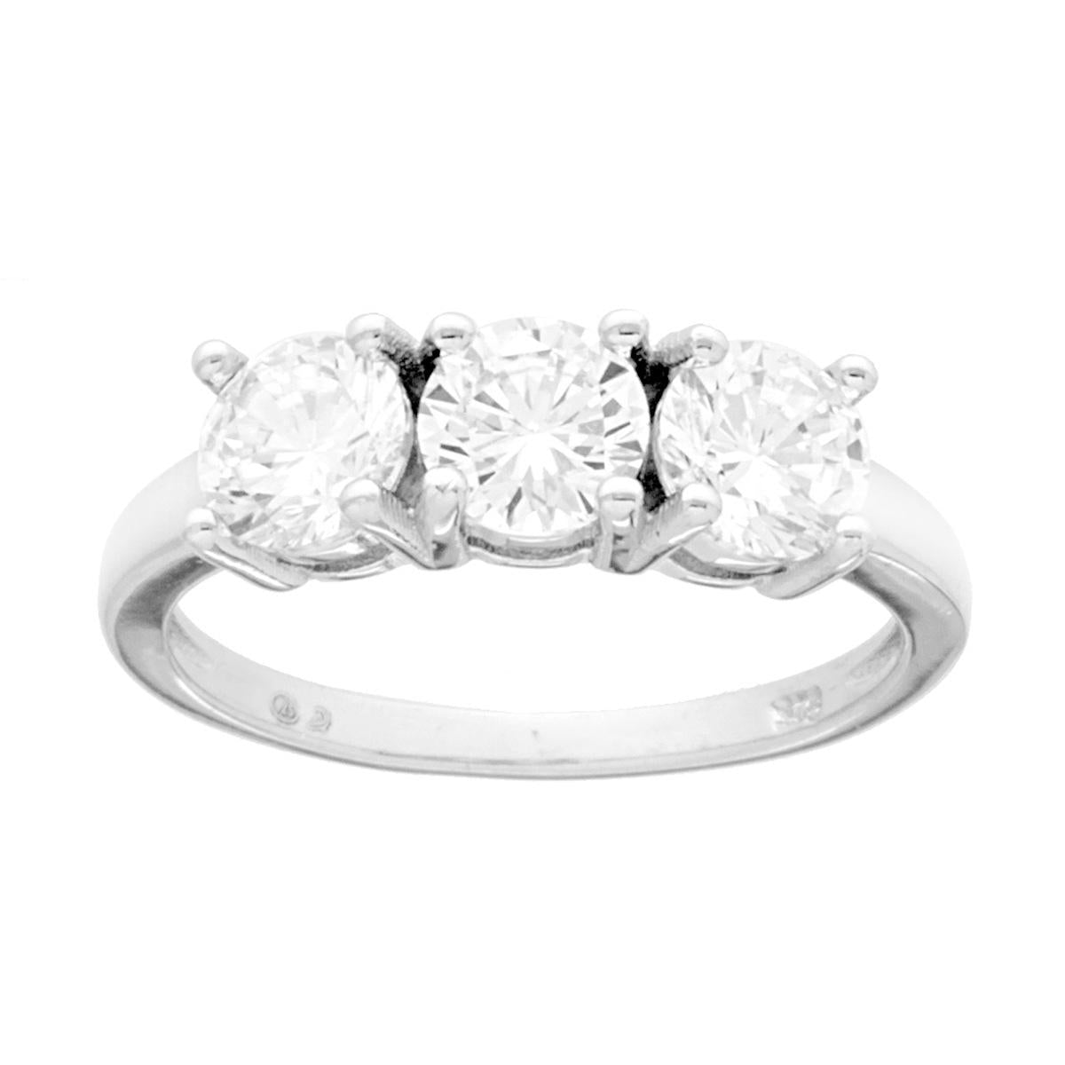 Trilogie-Ring mit weißen Cubic-Zirkonias, Größe 5, Silber 925, rhodiniert - MeinSchmuckShop