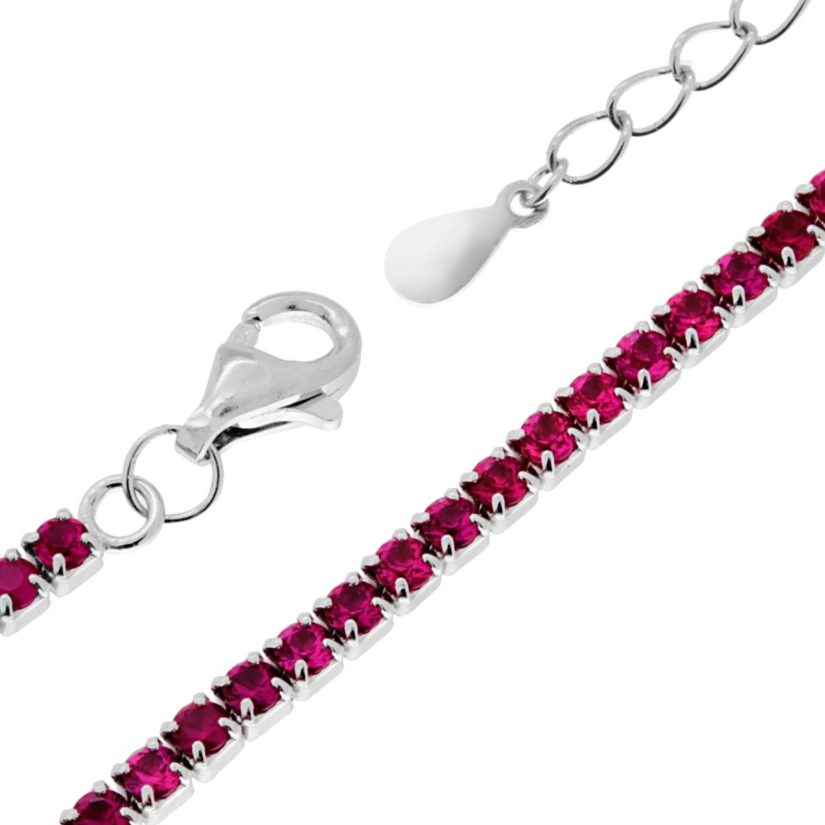 Tennisarmband mit Krappenfassungen, Länge 17+3 cm, mit Zirkonen 2 mm, rubinrot, aus Silber 925, rhodiniert - MeinSchmuckShop