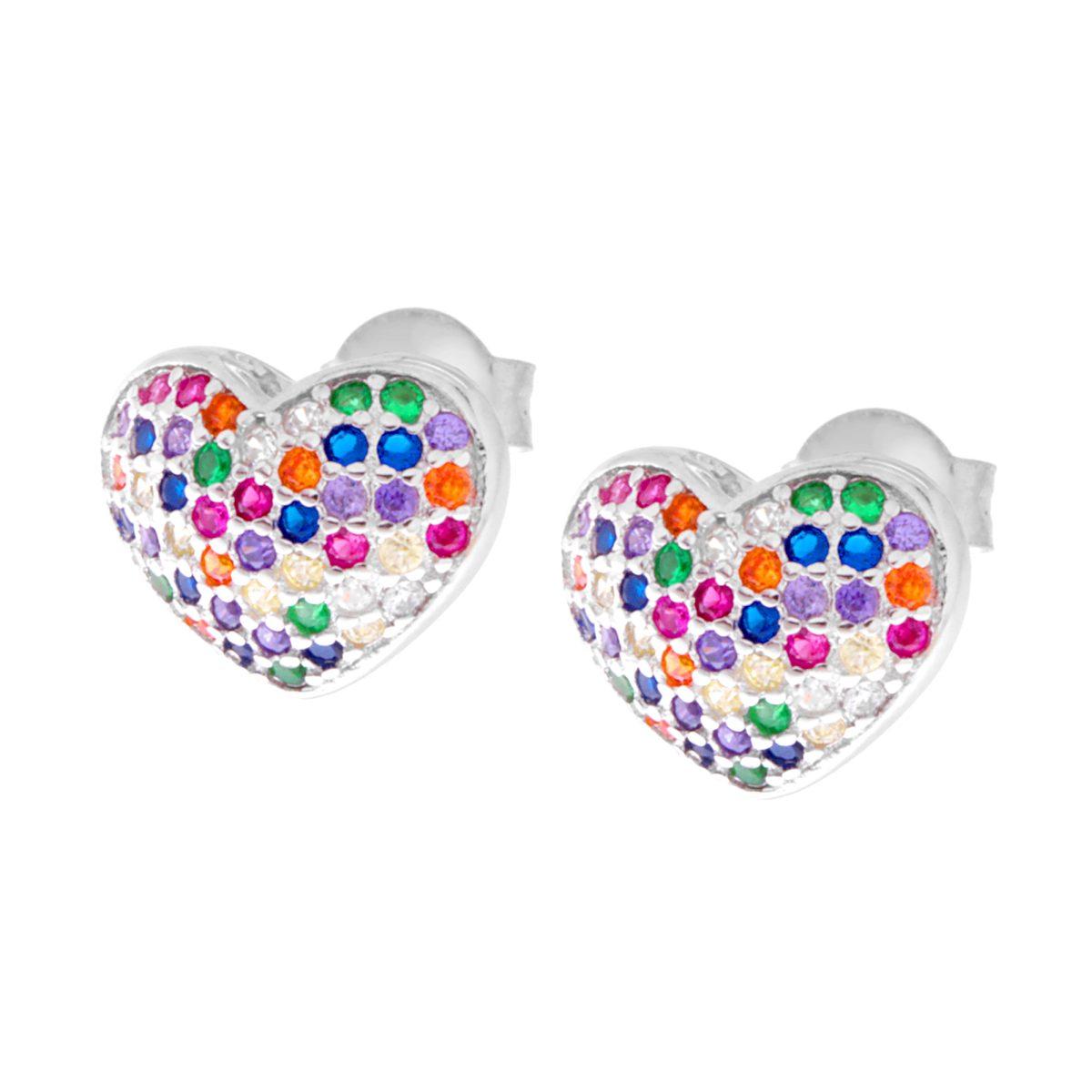 Ohrringe Herzform mit multicolor Rainbow-Zirkonia in Silber 925, rhodiniert - MeinSchmuckShop