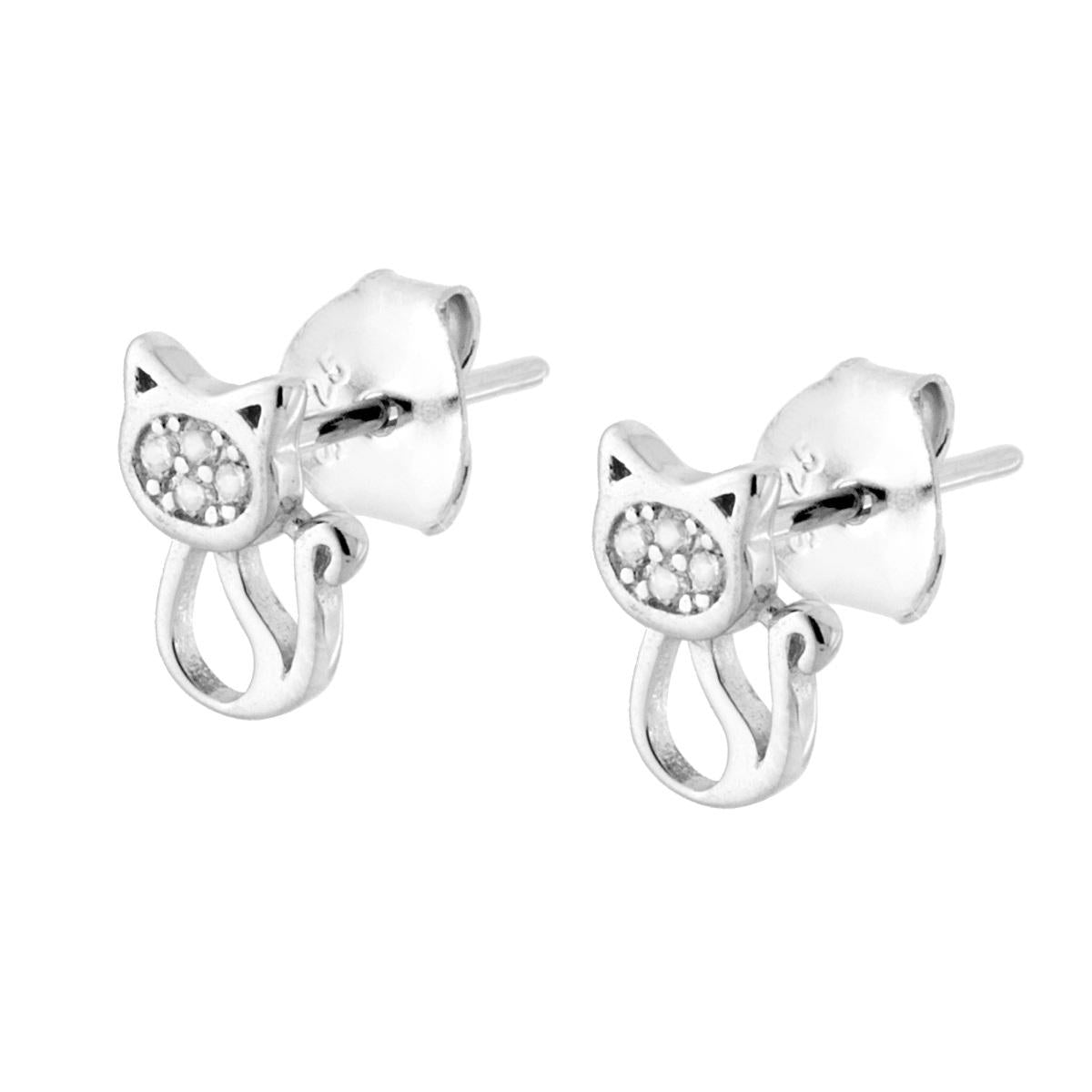 Ohrringe Katze mit weißen Zirkonen aus 925er Silber, galvanisch rhodiniert. - MeinSchmuckShop
