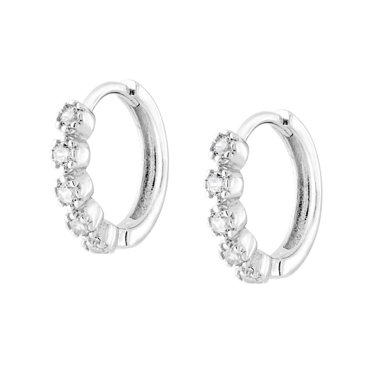 Ohrstecker-Hoop mit Klappverschluss 15 mm, mit weißen Zirkonien in 925er Silber, rhodiniert - MeinSchmuckShop