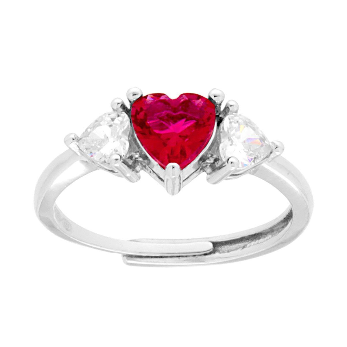 Ring-Trilogie Herz Cubic Zirconia Rubinrot mit weißen Herzen in Silber 925 rhodiniert - MeinSchmuckShop