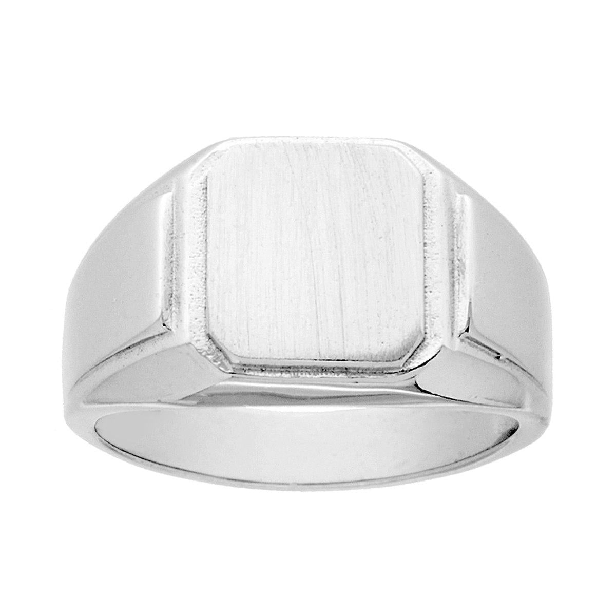 Chevalier-Ring mit quadratischem Schild, glatt satiniert, aus 925er Silber, rhodiniert galvanisch - MeinSchmuckShop