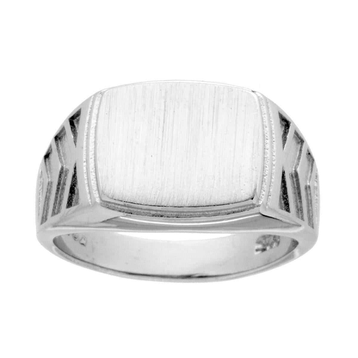 Chevalier-Ring mit rechteckigem Schild, satiniert, geometrische Verzierung aus 925er Silber, rhodiniert - MeinSchmuckShop