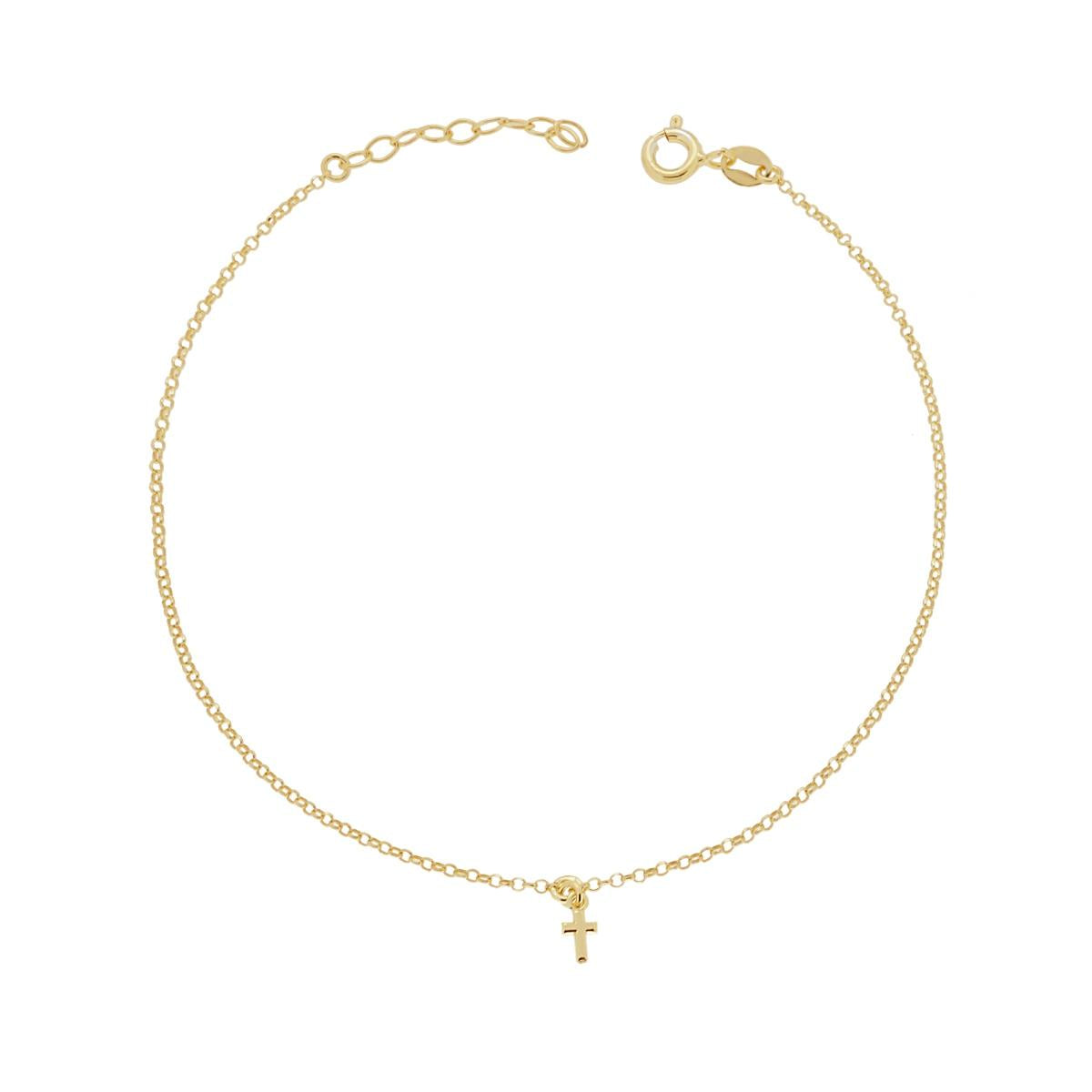 Knöchelarmband, Rolo-Kette mit Diamanten, Kreuzanhänger, aus Silber 925, galvanisch vergoldet - MeinSchmuckShop