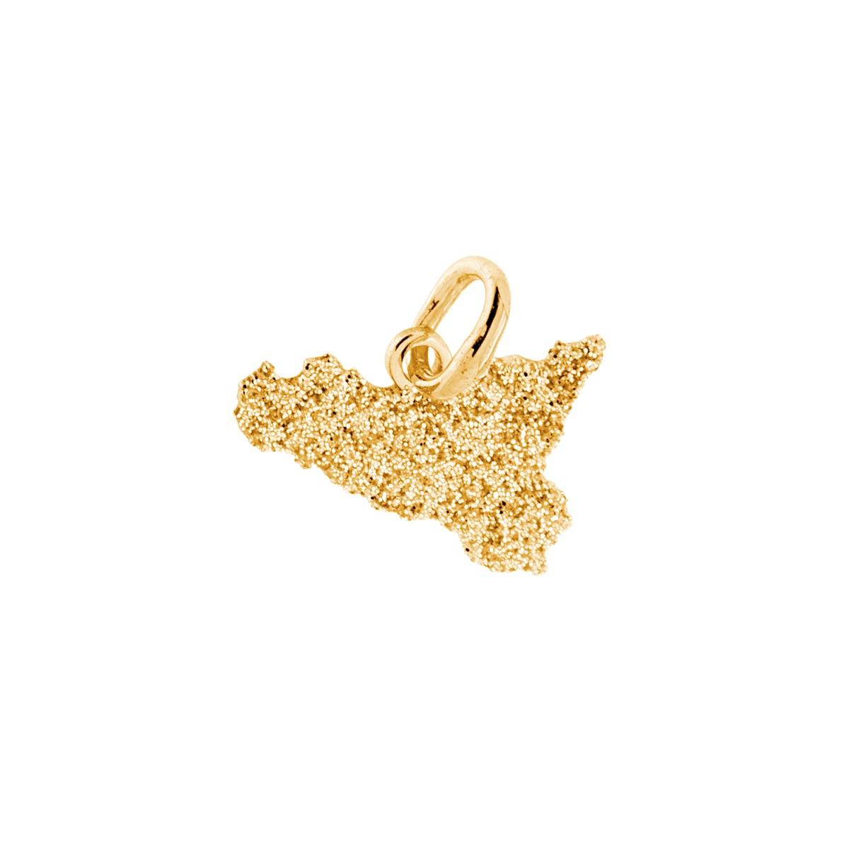 Anhänger mit schlichter Silhouette in Form von Sizilien, 10 x 15 mm, mit Gold-Glitzer-Emaille, aus Silber 925, galvanisch vergoldet. - MeinSchmuckShop
