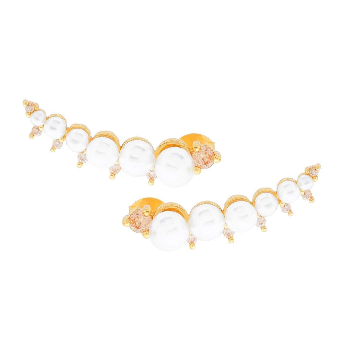 Ohrringe Ear Cuff mit Perlen und rosa Zirkonen aus Silber 925, Goldplattiert - MeinSchmuckShop