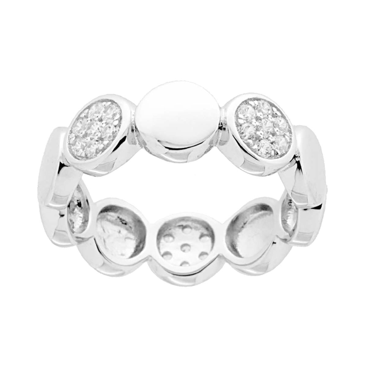 Bandring mit runden glatten Steinen und weißen Cubic Zirconia aus 925er Silber, rhodiniert - MeinSchmuckShop