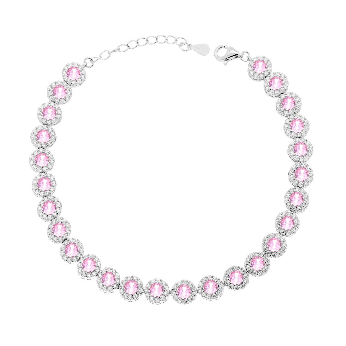 Tennisarmband Griffe cm 18+3 Blume mit rosa Cubic Zirconia, umgeben von weißen Cubic Zirconia, aus Silber 925, rhodiniert - MeinSchmuckShop