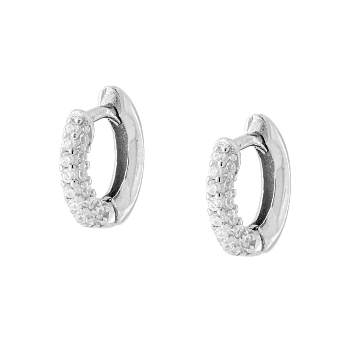Ohrringe: Kreishänger mit Klappverschluss 10 mm, mit weißen kubischen Zirkonien, Silber 925 rhodiniert. - MeinSchmuckShop