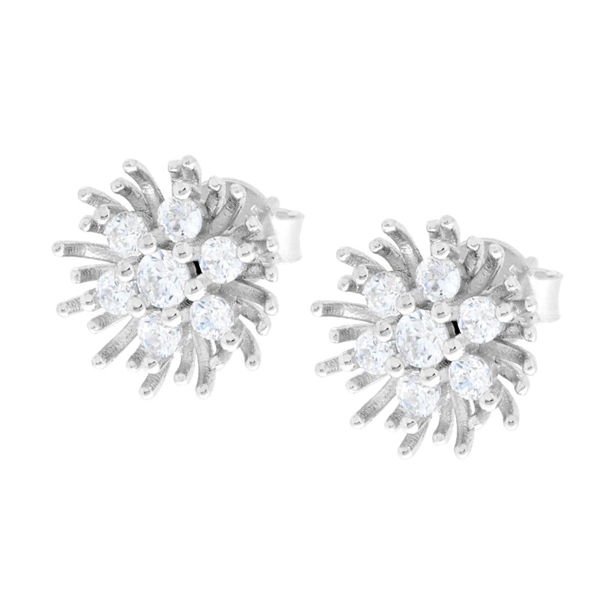 Blüten-Ohrringe mit weißen Cubic Zirconia in 925er Silber, rhodiniert - MeinSchmuckShop