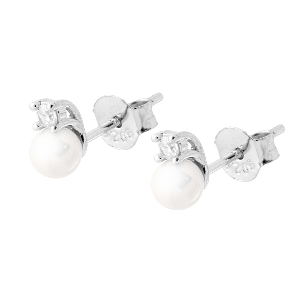 Ohrringe Perle 4 mm mit Cubic Zirconia Weiß in Silber 925 Rhodium-Plattierung - MeinSchmuckShop