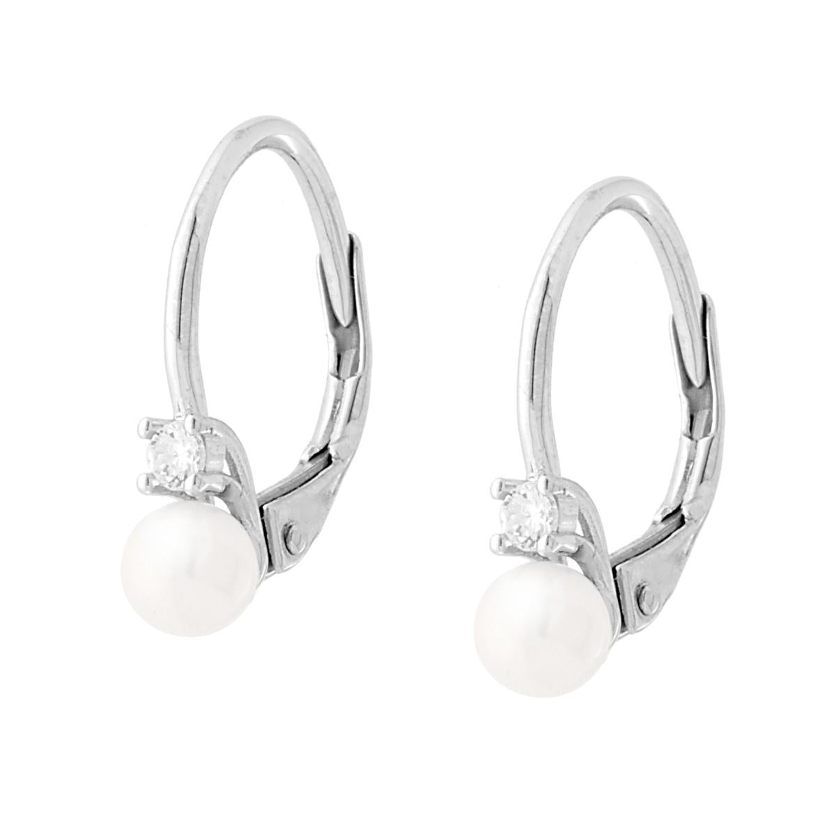Ohrringe mit Ohrhaken, Perle 4 mm, mit Cubic Zirconia Weiß, 925er Silber rhodiniert - MeinSchmuckShop