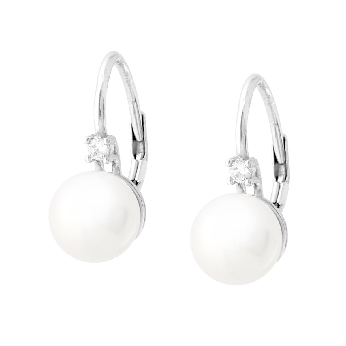 Ohrringe Monachella Perle 8 mm mit weißem Cubic Zirconia aus 925er Silber rhodiniert - MeinSchmuckShop