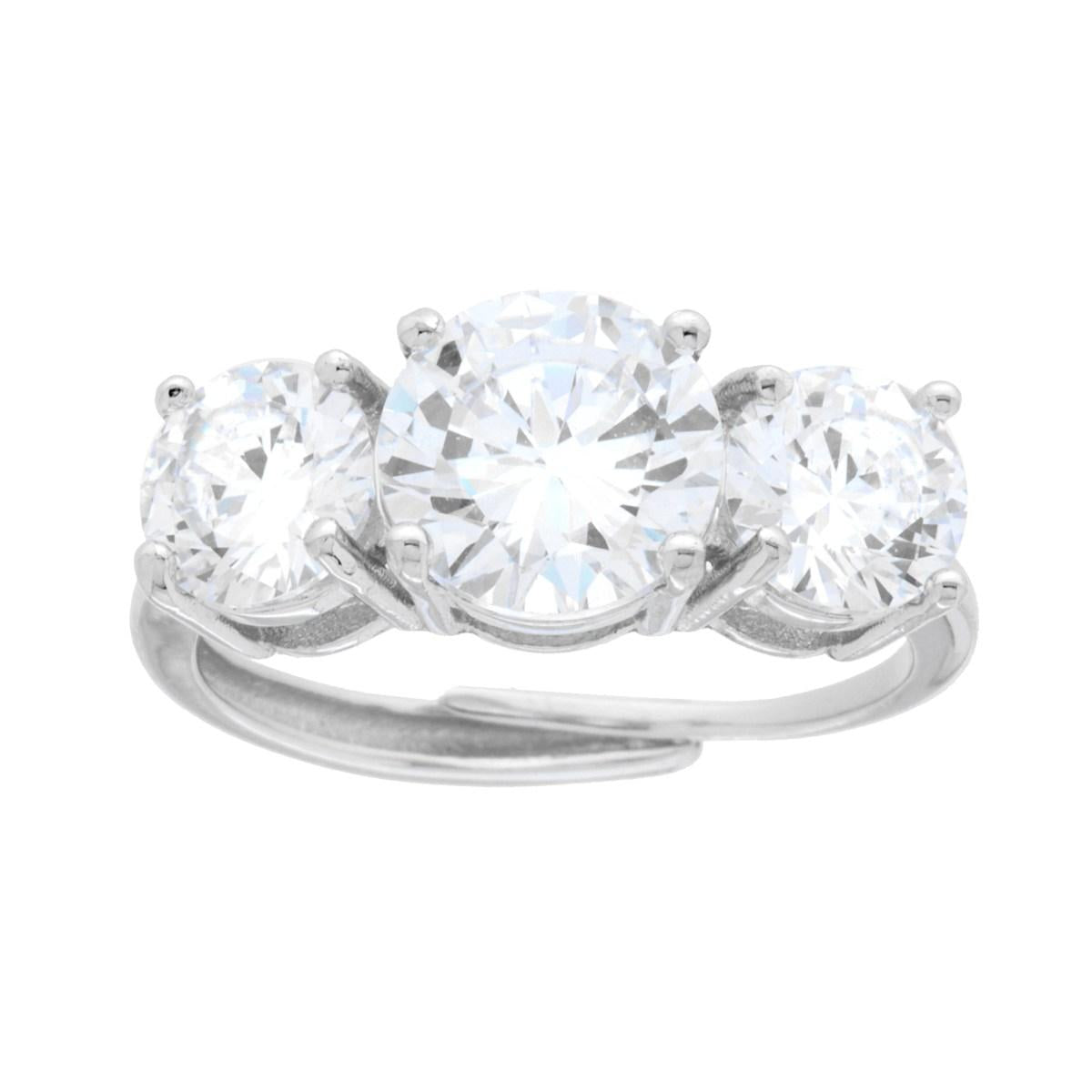 Trilogie-Ring mit weißen Cubic Zirconia, Größen 6 und 8, aus 925er Silber rhodiniert. - MeinSchmuckShop