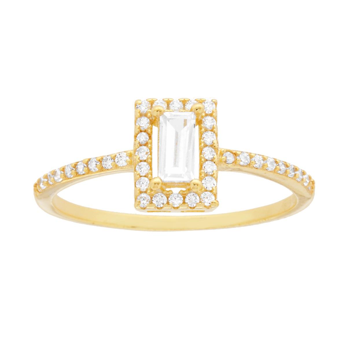 Solitärring mit weißem rechteckigem Cubic Zirconia aus 925er Silber, vergoldet - MeinSchmuckShop