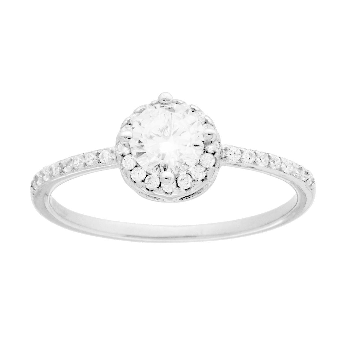 Solitärring mit weißen Cubic Zirconia aus rhodiniertem 925er Silber - MeinSchmuckShop