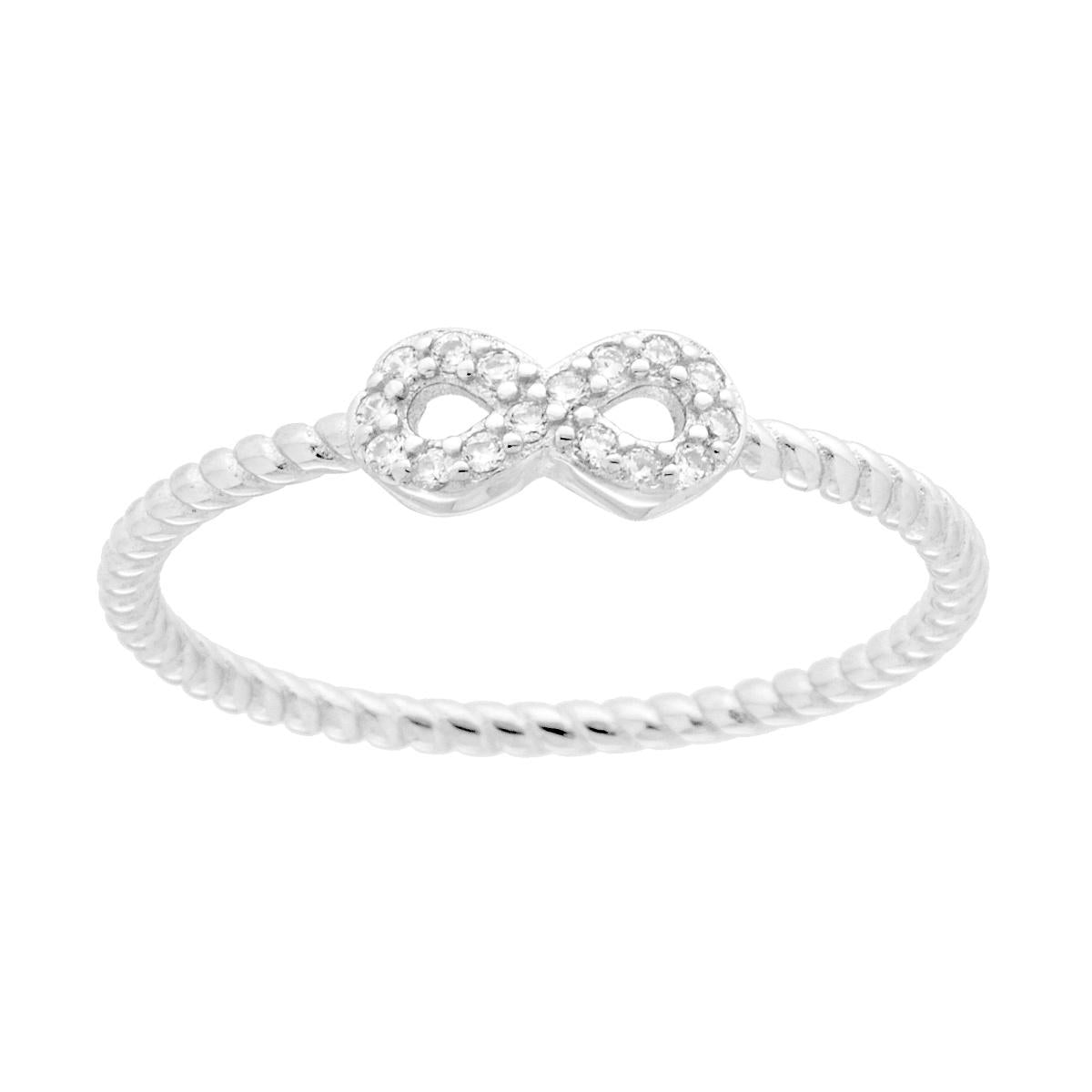 Unendlichkeiterring mit weißen Cubic-Zirkonia und geflochtenem Schaft aus 925er Sterlingsilber, rhodiniert - MeinSchmuckShop