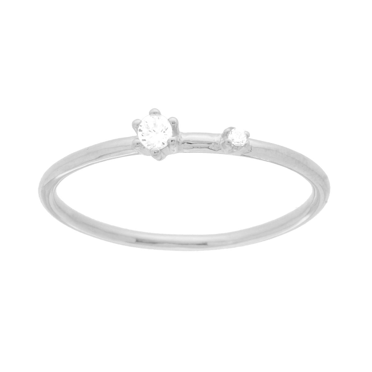 Solitärring mit weißem Cubic Zirconia aus 925er Silber, rhodiniert. - MeinSchmuckShop