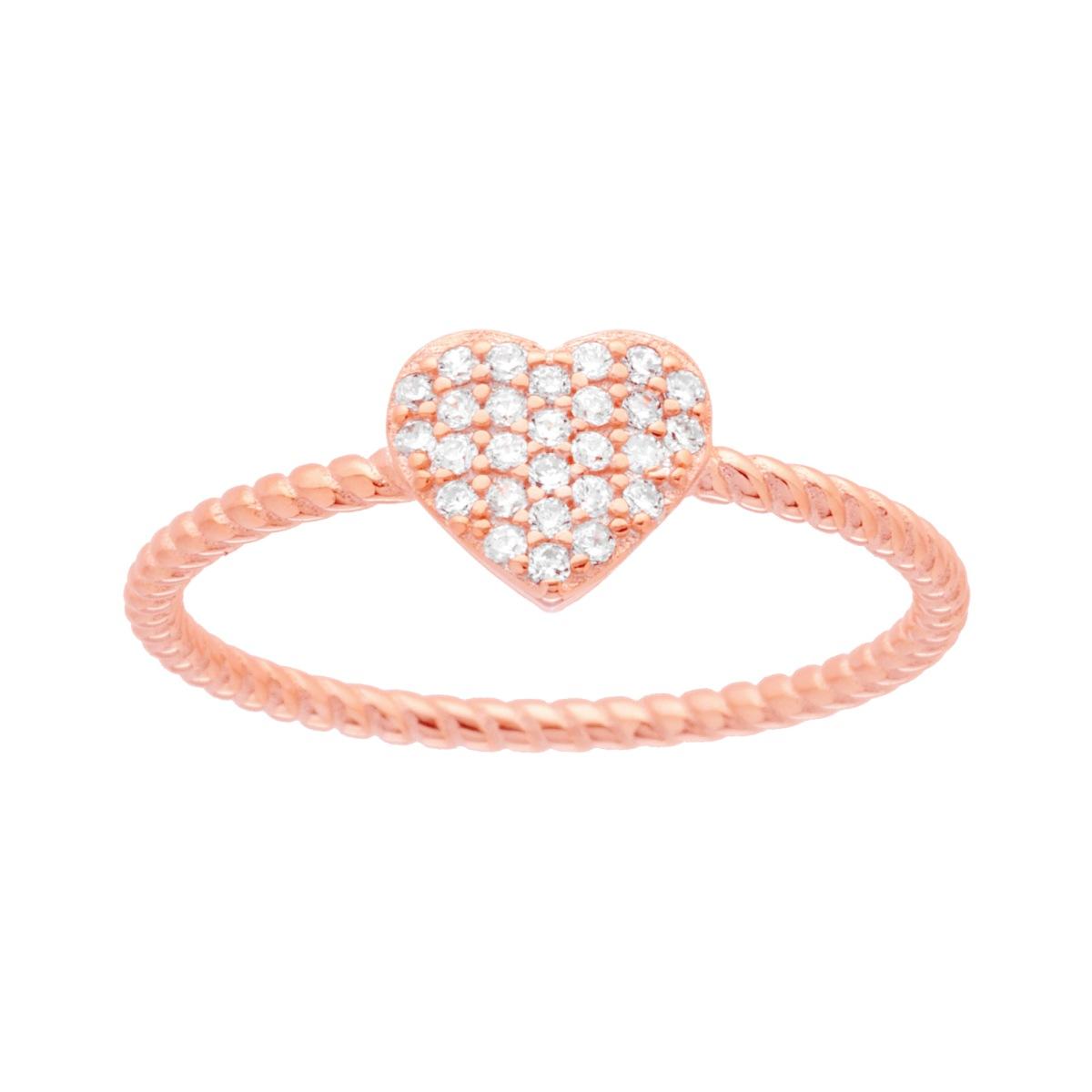Herzring mit weißen kubischen Zirkonien in 925er Silber, roségold galvanisiert - MeinSchmuckShop