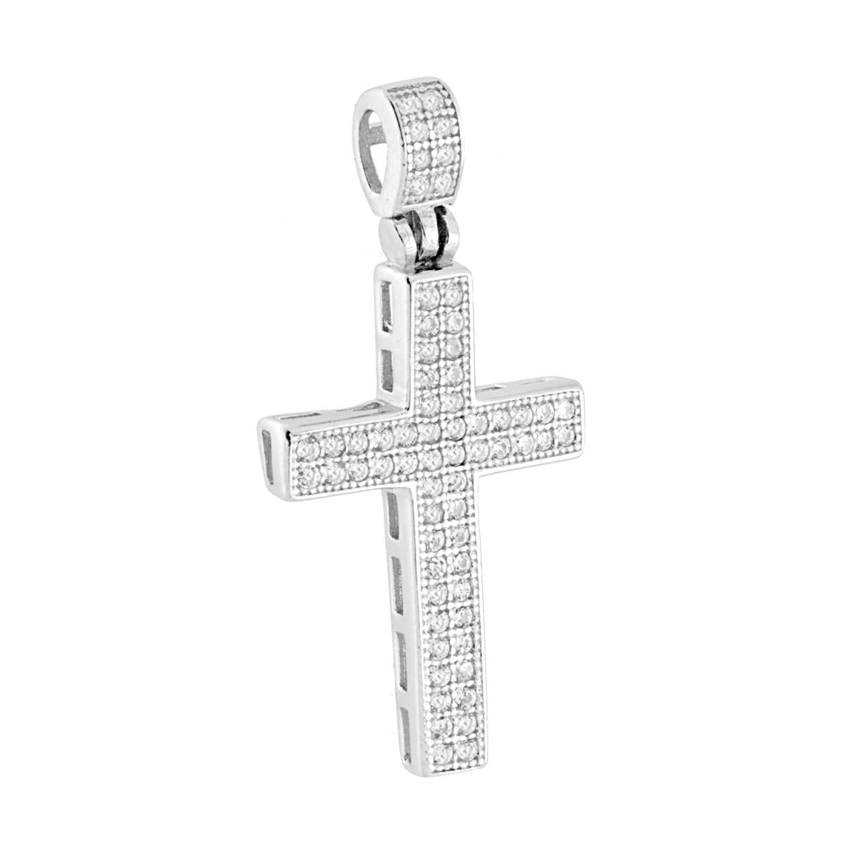 Kreuzanhänger mit weißen Cubic Zirconia in 925er Silber rhodiniert - MeinSchmuckShop