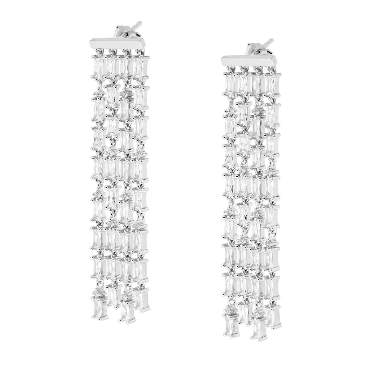 Lange Ohrhänger im Chandeliers-Stil mit weißen Cubic Zirconia, Baguette-Schliff, Silber 925, rhodiniert (galvanisch) - MeinSchmuckShop