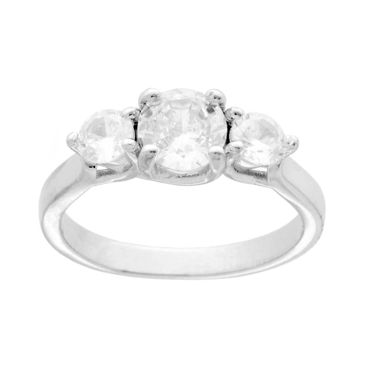 Trilogie-Ring mit weißem Cubic Zirconia aus 925er Silber, rhodiniert - MeinSchmuckShop