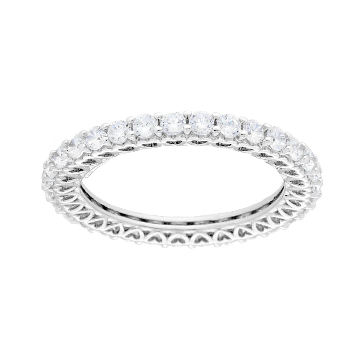 Ring Eternity Veretta rund mit weißen Cubic Zirconia und Fassungen mit Herzen aus 925er Silber, rhodiniert - MeinSchmuckShop