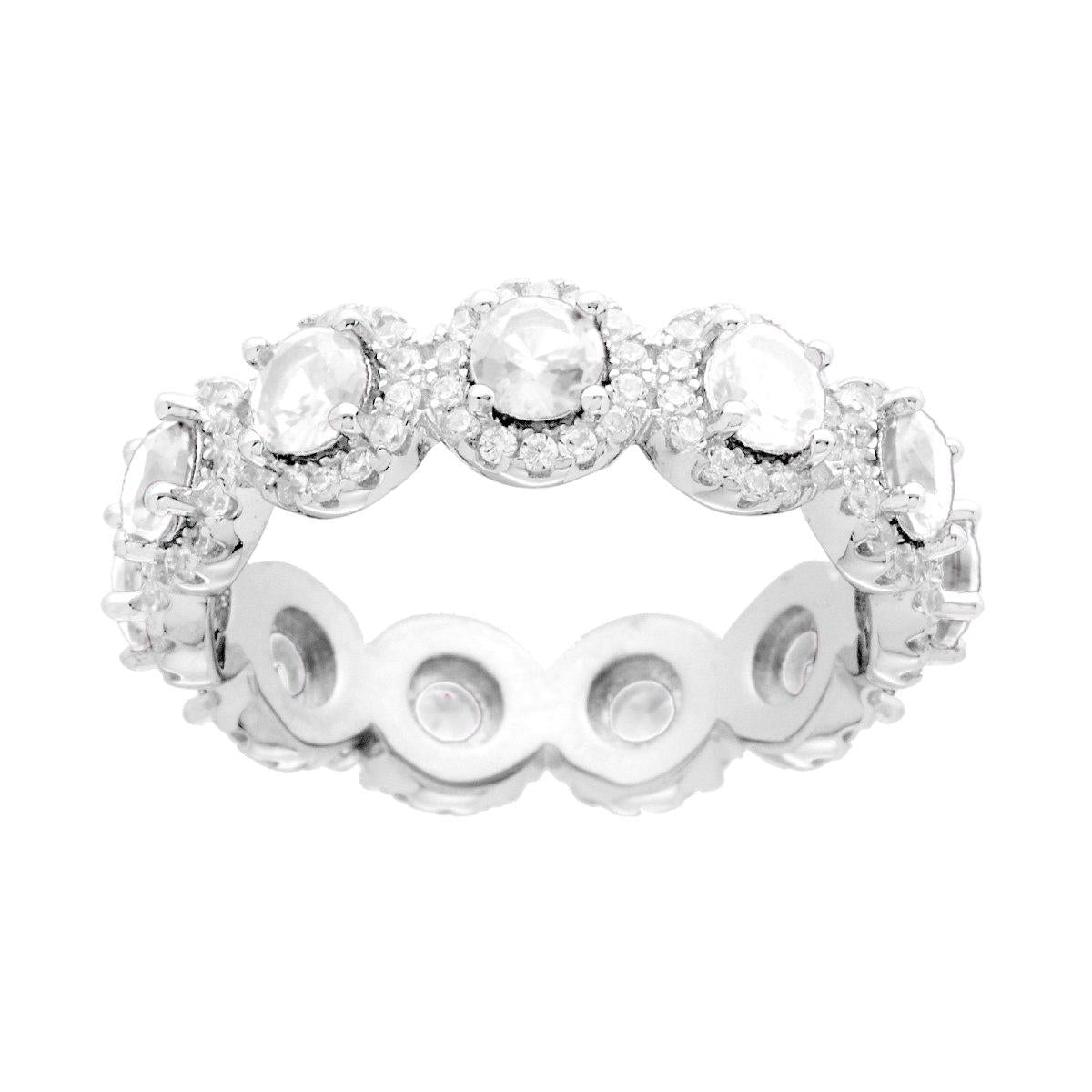 Eternity-Veretta-Ring mit runden weißen Cubic Zirconia, umgeben von weißen Cubic Zirconia, aus 925er Silber rhodiniert. - MeinSchmuckShop